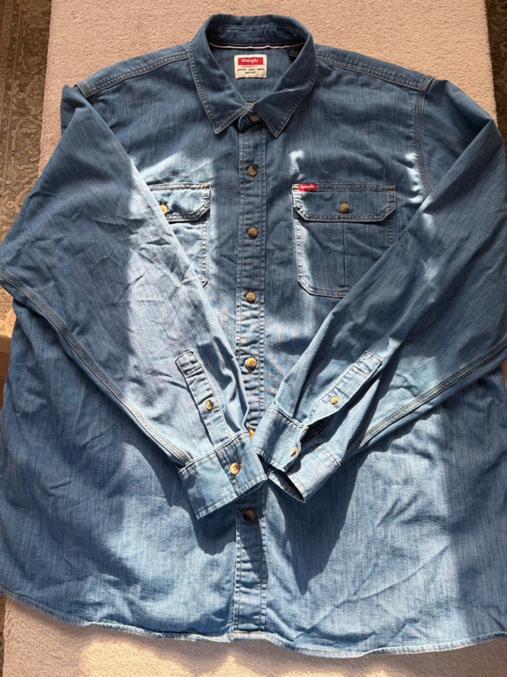 Wrangler Men's Light Blue Denim Button-Down Shirt